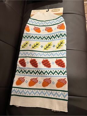 Lake + Trail Cream Holiday Knit Dog Sweater with Acorn & Pinecone Motif